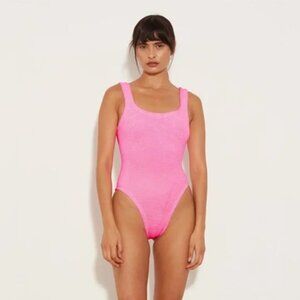 Hunza G Square Neck One Piece Swimsuit in Bubblegum Pink OS